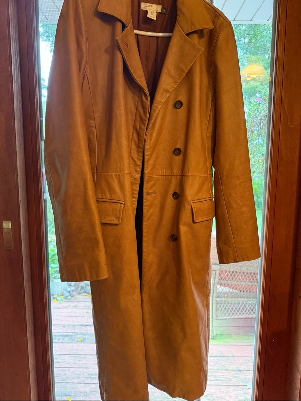 J. Crew Leather Double-Breasted Trench Coat in Chestnut